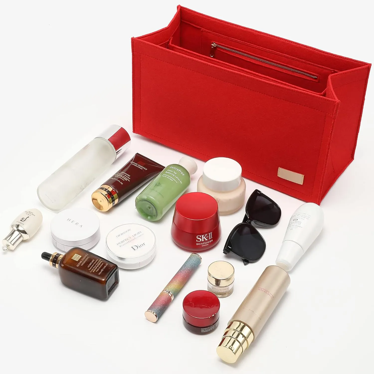 Bag Organizer Insert,Tote Bag Insert For On The Go GM,Handbag Inner Organizer,Handbag Storage,Tote Bags Felt Liner with Zipper (Red, XL)