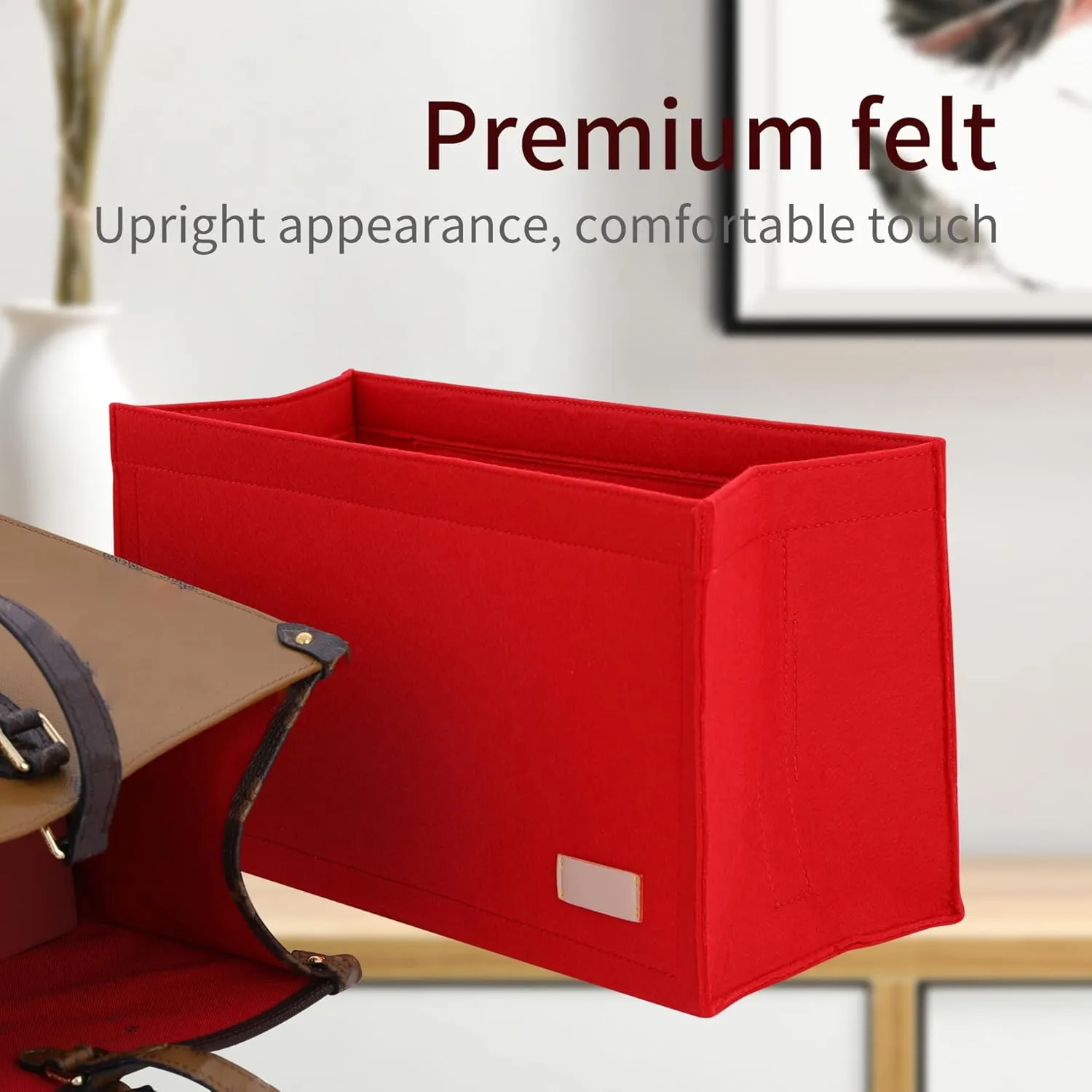 Bag Organizer Insert,Tote Bag Insert For On The Go GM,Handbag Inner Organizer,Handbag Storage,Tote Bags Felt Liner with Zipper (Red, XL)