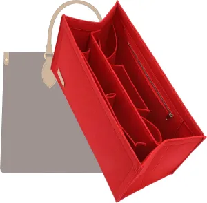 Bag Organizer Insert,Tote Bag Insert For On The Go GM,Handbag Inner Organizer,Handbag Storage,Tote Bags Felt Liner with Zipper (Red, XL)