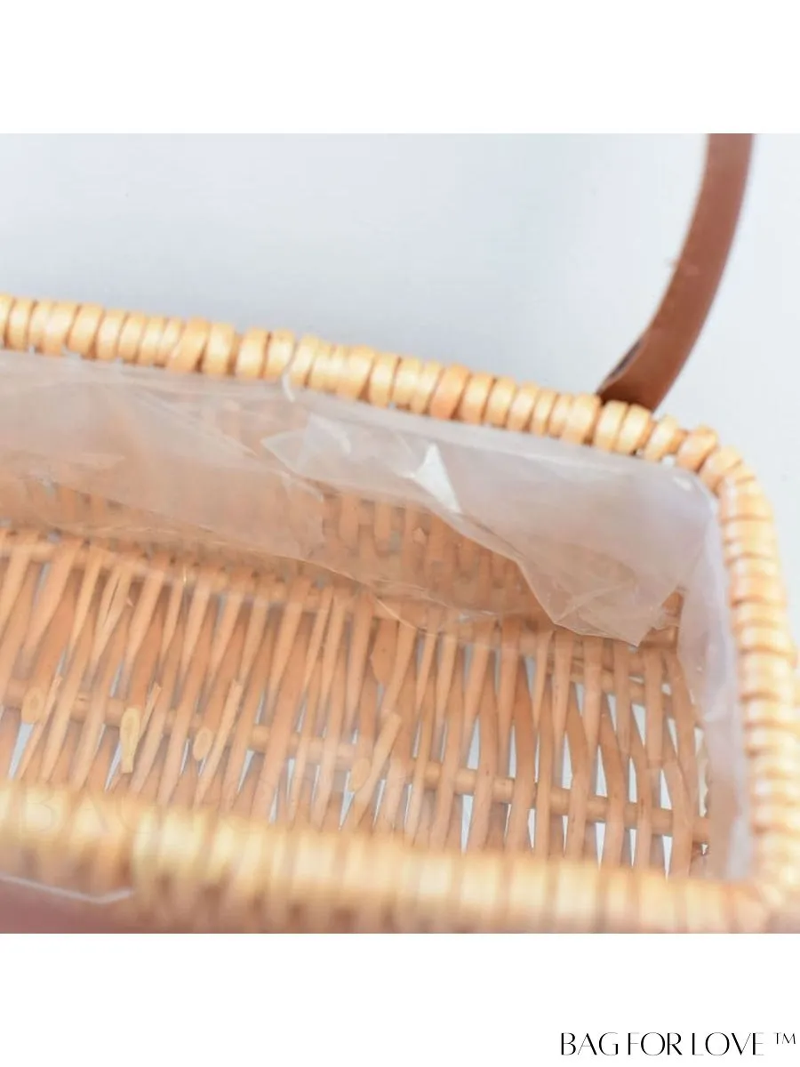 BagForLove - Womens Faux Pearl Handle Woven Handbag: Stylish Floral Willow Tote with Simple Rectangular Design