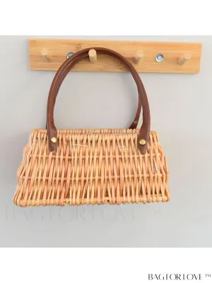 BagForLove - Womens Faux Pearl Handle Woven Handbag: Stylish Floral Willow Tote with Simple Rectangular Design