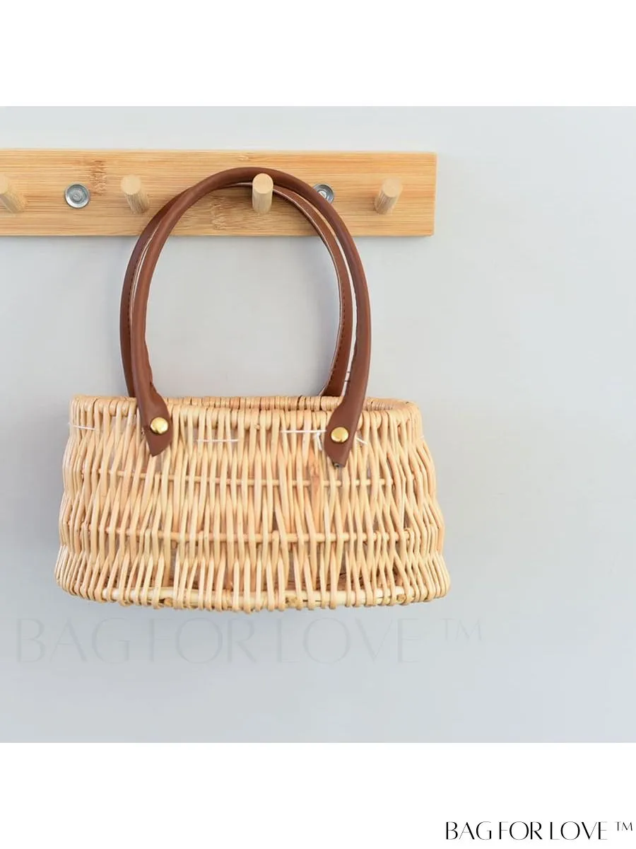 BagForLove - Womens Faux Pearl Handle Woven Handbag: Stylish Floral Willow Tote with Simple Rectangular Design