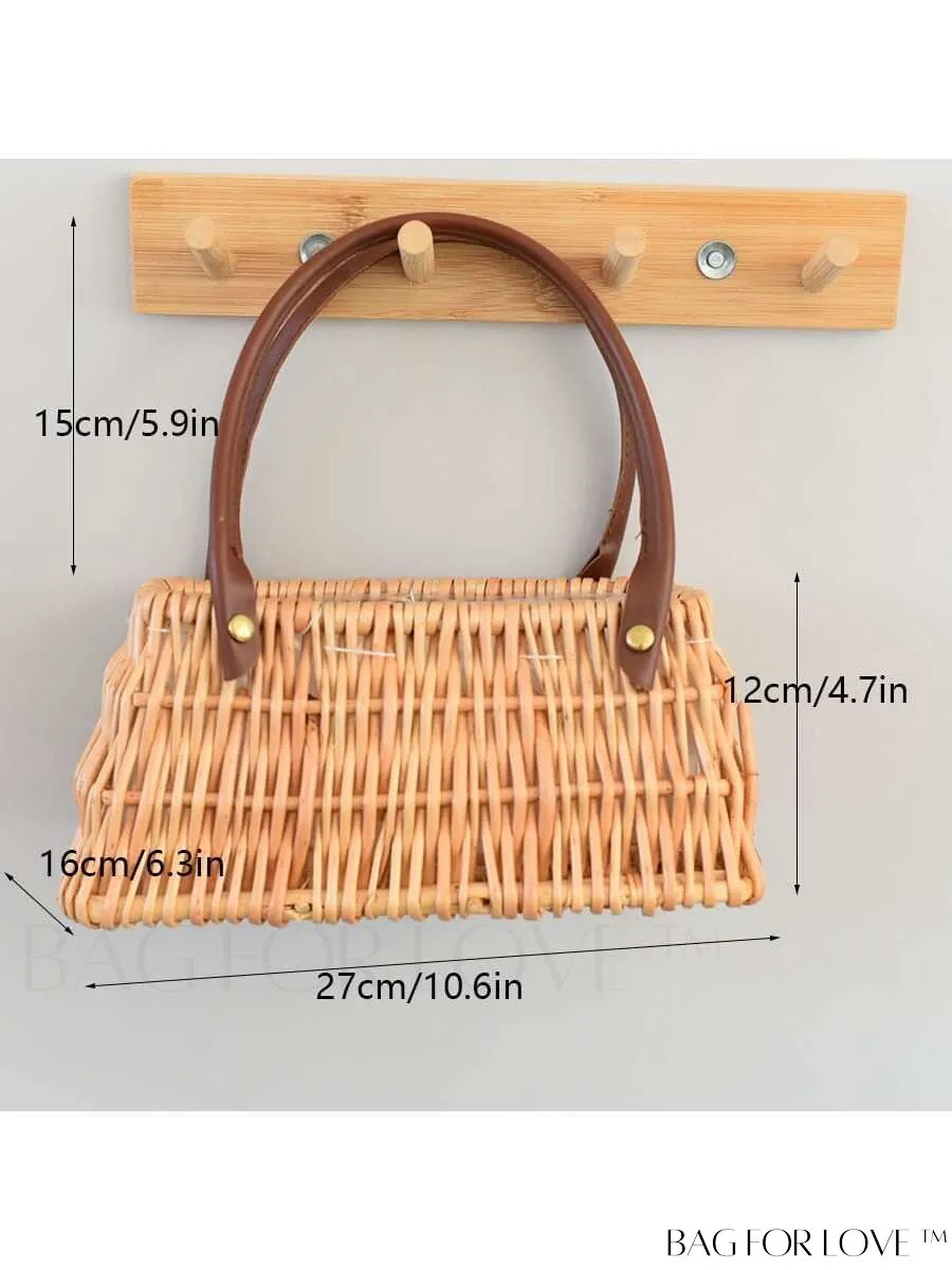 BagForLove - Womens Faux Pearl Handle Woven Handbag: Stylish Floral Willow Tote with Simple Rectangular Design