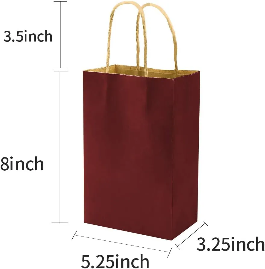bagmad 100 Pack 5.25x3.25x8 Inch Small Red Gift Paper Bags with Handles Bulk, Kraft Bags, Craft Grocery Shopping Retail Party Favors Wedding Business Sacks (Red, 100pcs)