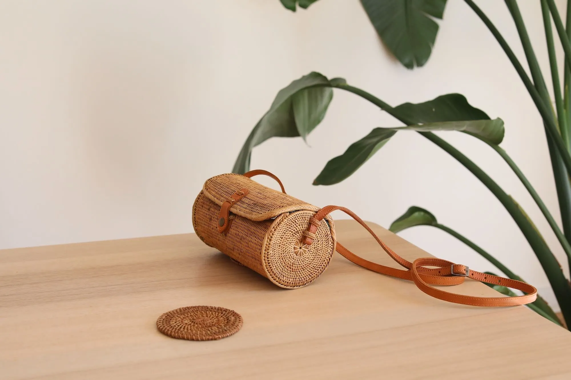 Bali Rattan Crossbody Bag - Tube Rattan Bag
