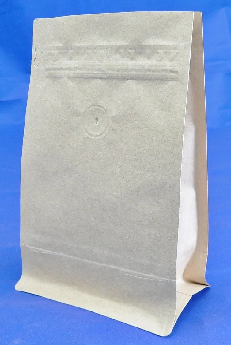 BAP 12 oz Kraft Stand Up Flat or Block Bottom Bag, Zipper,Valve (100 pcs)