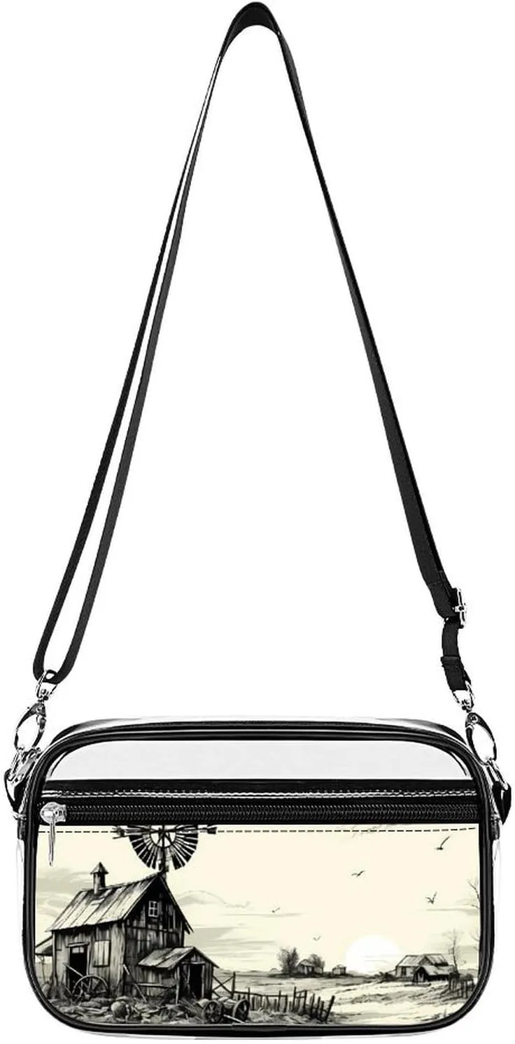 Barn Farmhouse Chick Animals Clear Bag PVC Clear Crossbody Purse Bag Transparent Messenger Bag Shoulder Handbag