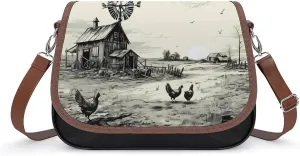 Barn Farmhouse Chick Animals Women's Crossbody Bags PU Leather Bag Handbags Mini Shoulder Bag Messenger Bag