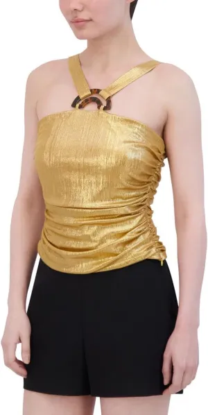 BCBGMAXAZRIA Womens Metallic Ruched Halter Top
