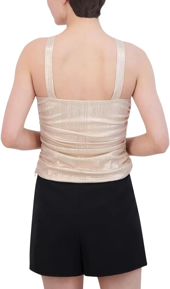 BCBGMAXAZRIA Womens Metallic Ruched Halter Top