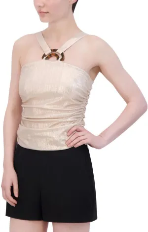 BCBGMAXAZRIA Womens Metallic Ruched Halter Top