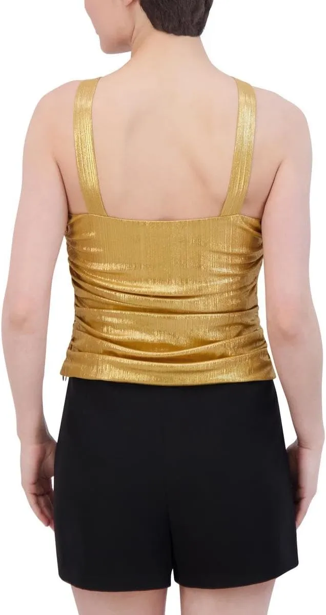 BCBGMAXAZRIA Womens Metallic Ruched Halter Top
