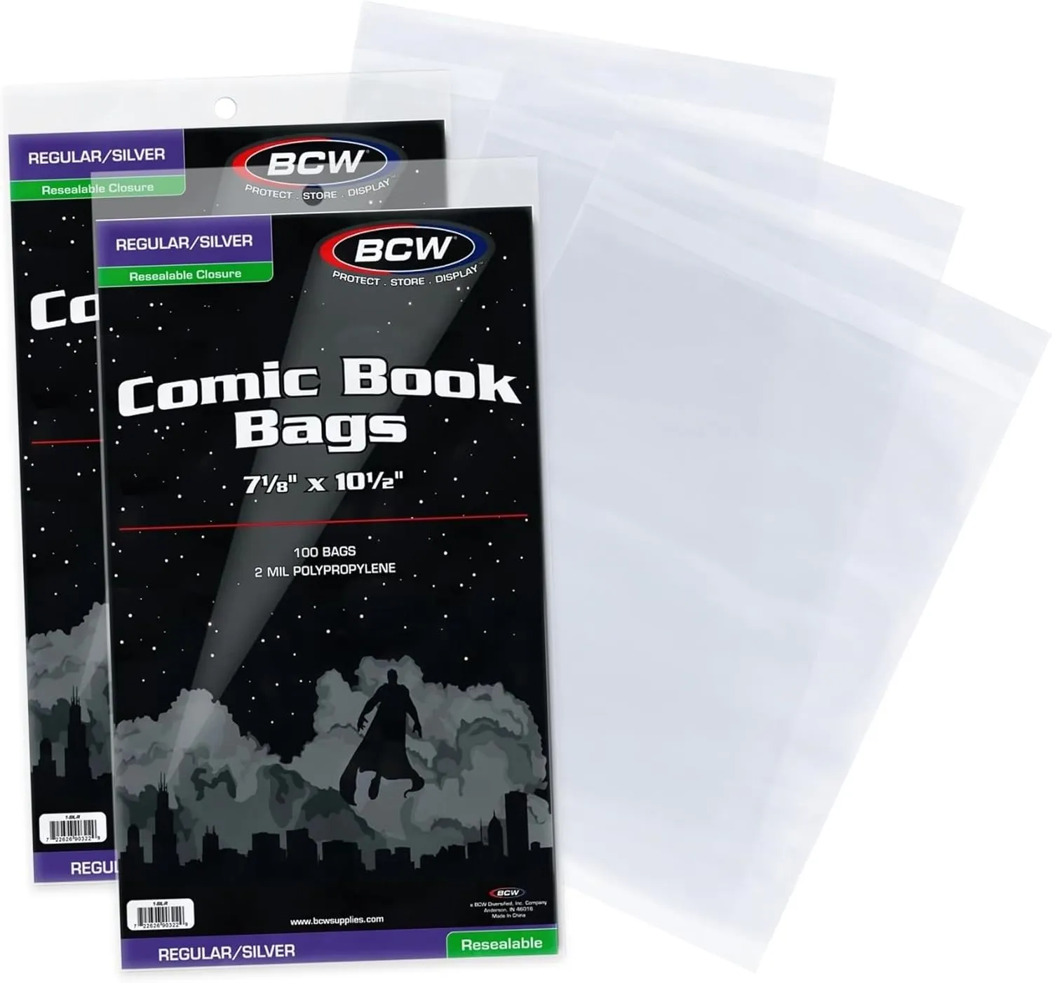 BCW Resealable Silver Age Comic Bags - 200 ct | Archival Quality, Acid-Free Protection for Silver Age Comic Books | 7 1/8 x 10 1/2 inches Comic Collection Storage Comic Books Bags