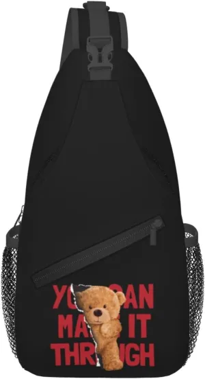 Bear Doll Through The Paper Crossbody Bags For Women Men Chest Backpack Gym Shoulder Bag Travel Outdoor Sports Casual Crossbody Bags