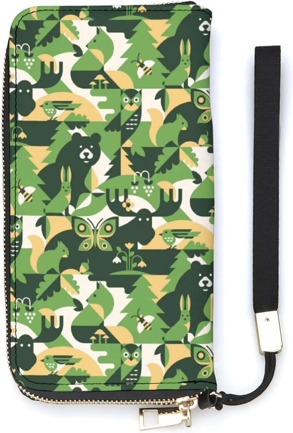 Bear Fox Squirrel Hare in Forest Women's Leather Long Large Capacity Wallet Clutch Wallet with Hand Strap, 20x10.5cm, style-26-2
