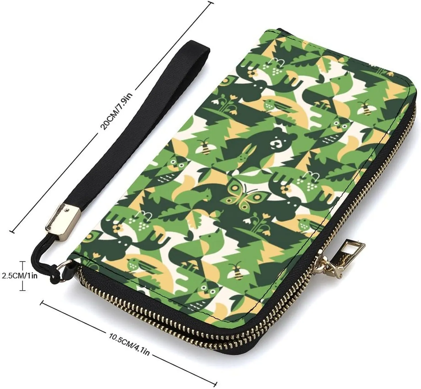 Bear Fox Squirrel Hare in Forest Women's Leather Long Large Capacity Wallet Clutch Wallet with Hand Strap, 20x10.5cm, style-26-2