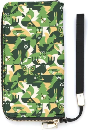 Bear Fox Squirrel Hare in Forest Women's Leather Long Large Capacity Wallet Clutch Wallet with Hand Strap, 20x10.5cm, style-26-2