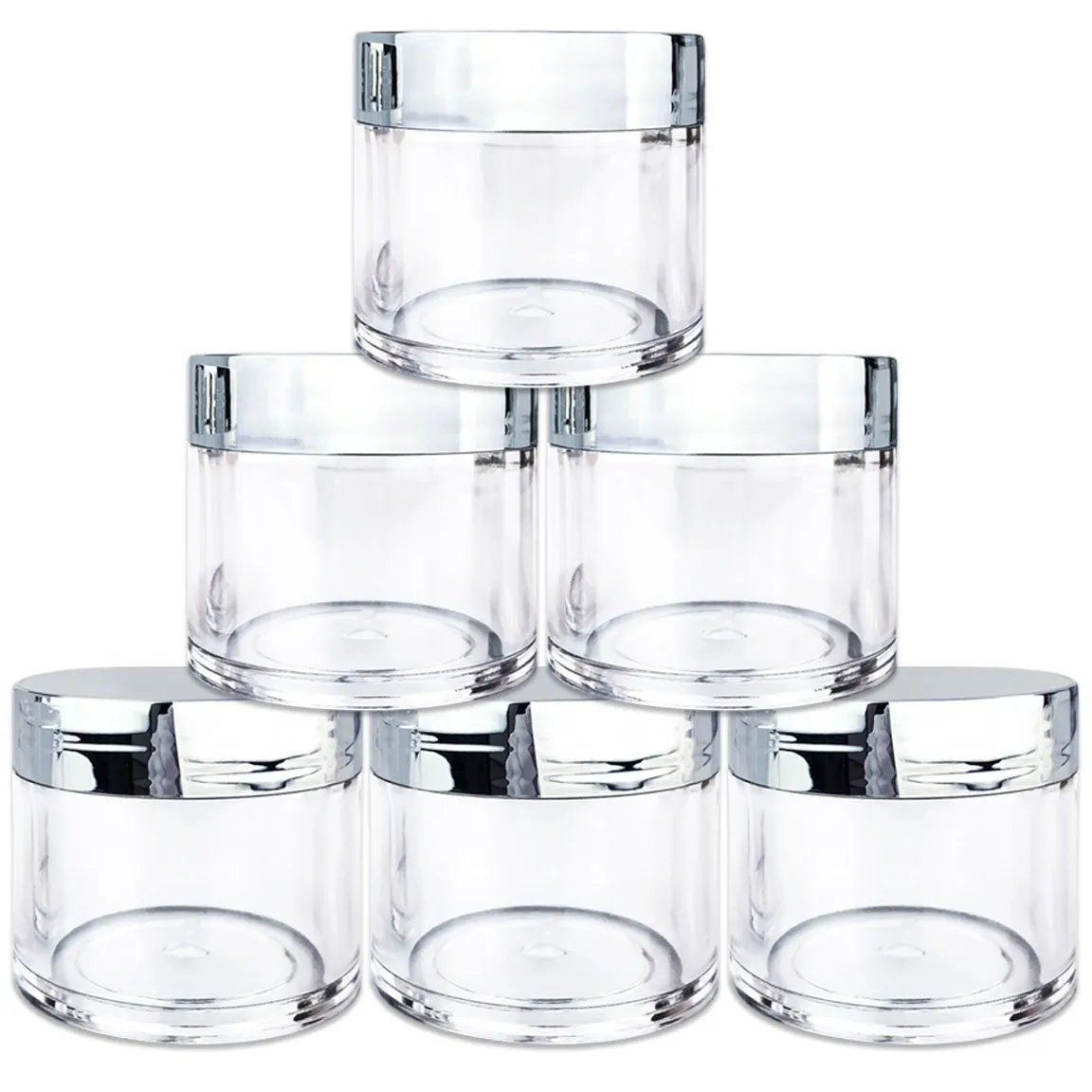 Beauticom 30g/30ml (1 fl. oz.) Double Wall Clear Plastic Leak Proof Jars with Flat Top Lids for Creams, Lotions, Make Up, Powders, Glitters, and more... (Color: Metallic Silver Lid, Pieces: 24)