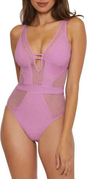BECCA Color Play One Piece Swimsuit, Plunge Neck, Crochet, Bathing Suits for Women
