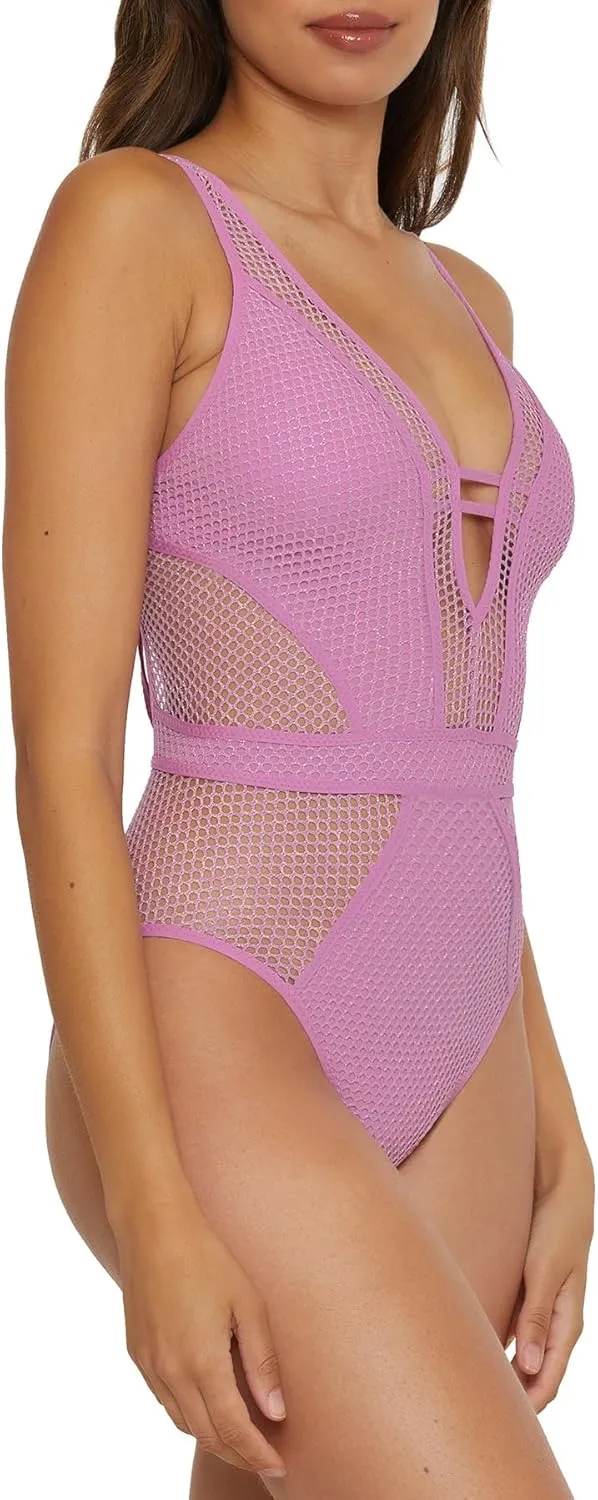 BECCA Color Play One Piece Swimsuit, Plunge Neck, Crochet, Bathing Suits for Women