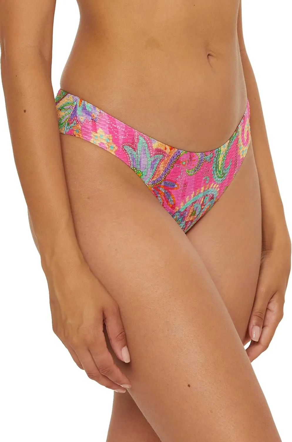 BECCA Women's Polynesia Shirred Hipster Bikini Bottom, Floral Print, Cheeky Coverage, Swimwear Separates