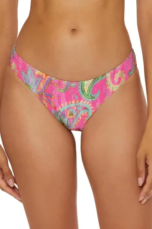 BECCA Women's Polynesia Shirred Hipster Bikini Bottom, Floral Print, Cheeky Coverage, Swimwear Separates