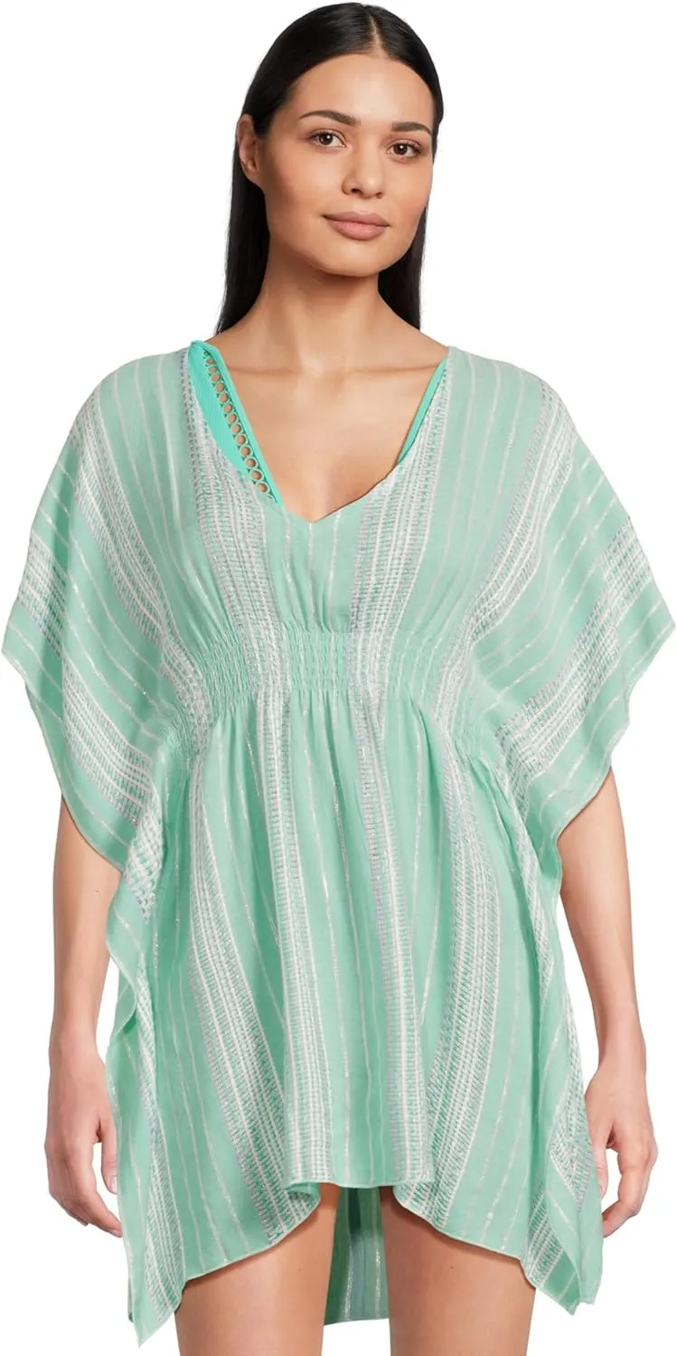 BECCA Women's Radiance Woven Tunic, Plunge V-Neck, Casual, Beach Cover Ups
