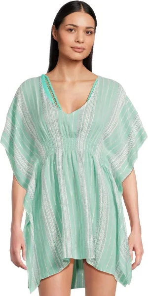 BECCA Women's Radiance Woven Tunic, Plunge V-Neck, Casual, Beach Cover Ups