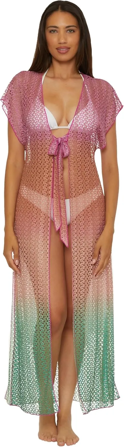 BECCA womens Sunset Crochet Ombre Tunic, Tie Front, Casual, Beach Cover Ups for Women