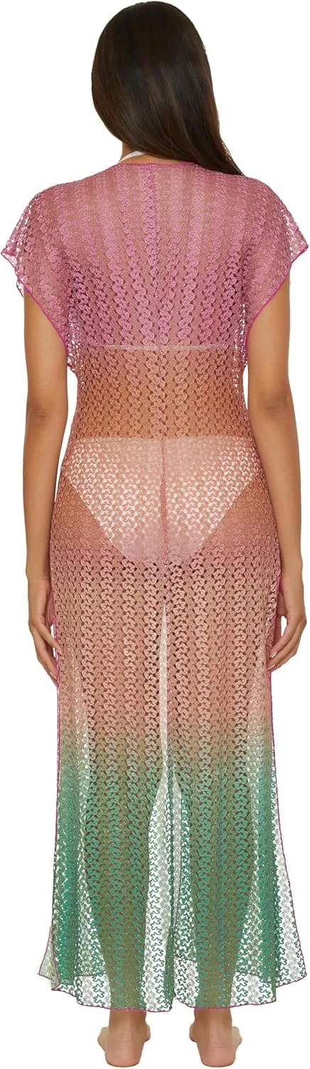 BECCA womens Sunset Crochet Ombre Tunic, Tie Front, Casual, Beach Cover Ups for Women