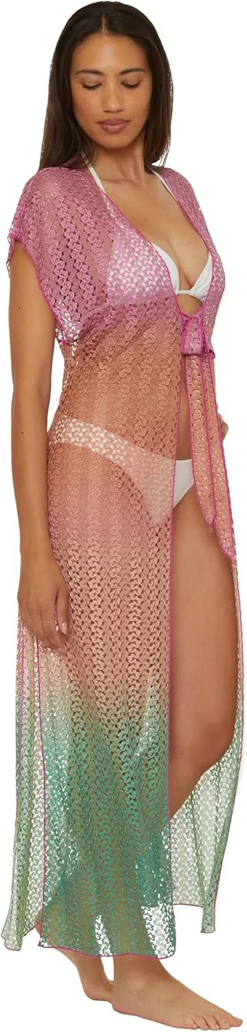 BECCA womens Sunset Crochet Ombre Tunic, Tie Front, Casual, Beach Cover Ups for Women