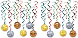 Beistle Award Medal Whirls 24 Piece Sports Party Supplies Hanging Spiral Decorations, 17.5" - 32", Multicolored