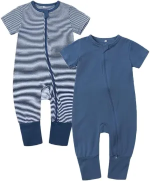BeiVSlley Baby Boy Girl's 2 Pack Summer Short Sleeve Rompers Infant Cotton Coveralls Toddler Zip front Outfits Clothes