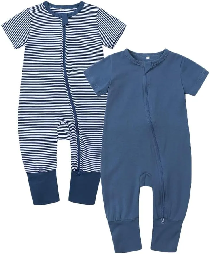BeiVSlley Baby Boy Girl's 2 Pack Summer Short Sleeve Rompers Infant Cotton Coveralls Toddler Zip front Outfits Clothes