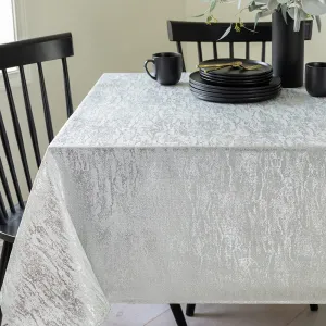 Benson Mills Metals Metallic Foil Printed Fabric Table Cloth, Holiday, Winter, Thanksgiving, and Christmas Tablecloth (60" x 84" Rectangular, Metals Ivory-Silver)
