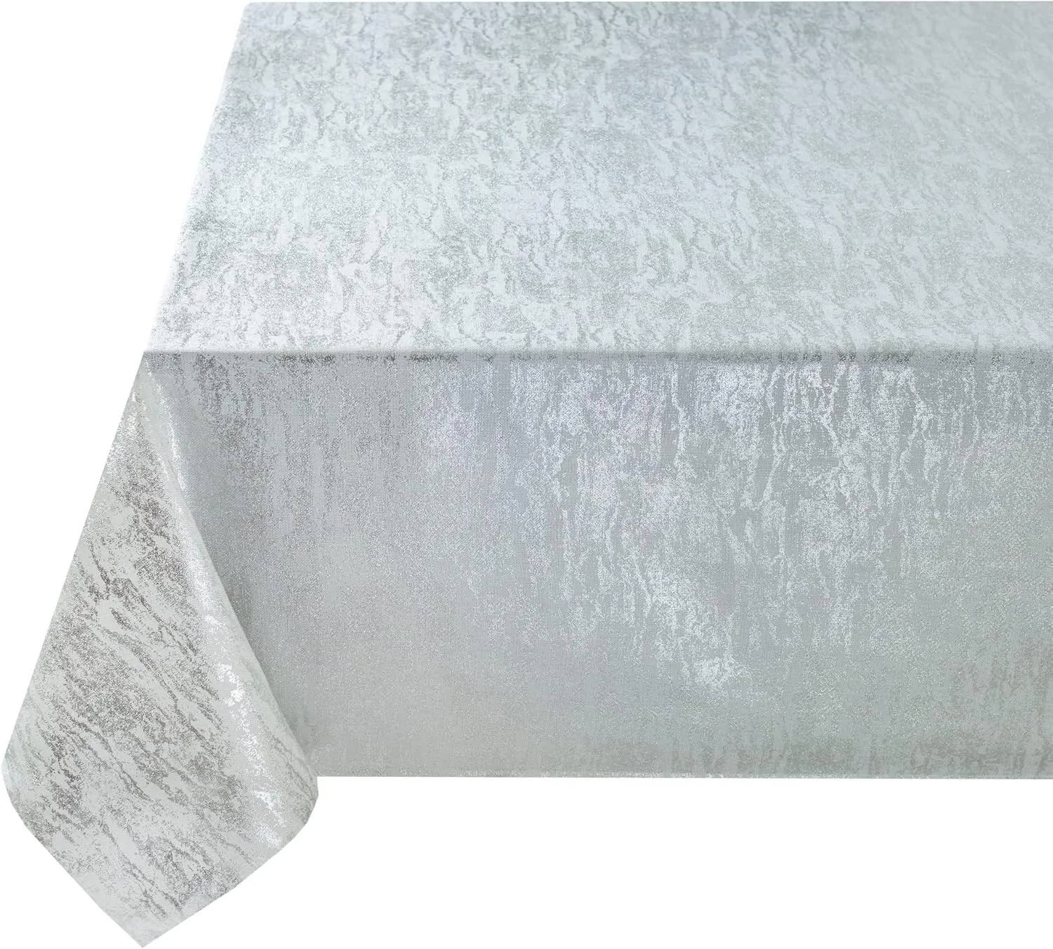 Benson Mills Metals Metallic Foil Printed Fabric Table Cloth, Holiday, Winter, Thanksgiving, and Christmas Tablecloth (60" x 84" Rectangular, Metals Ivory-Silver)