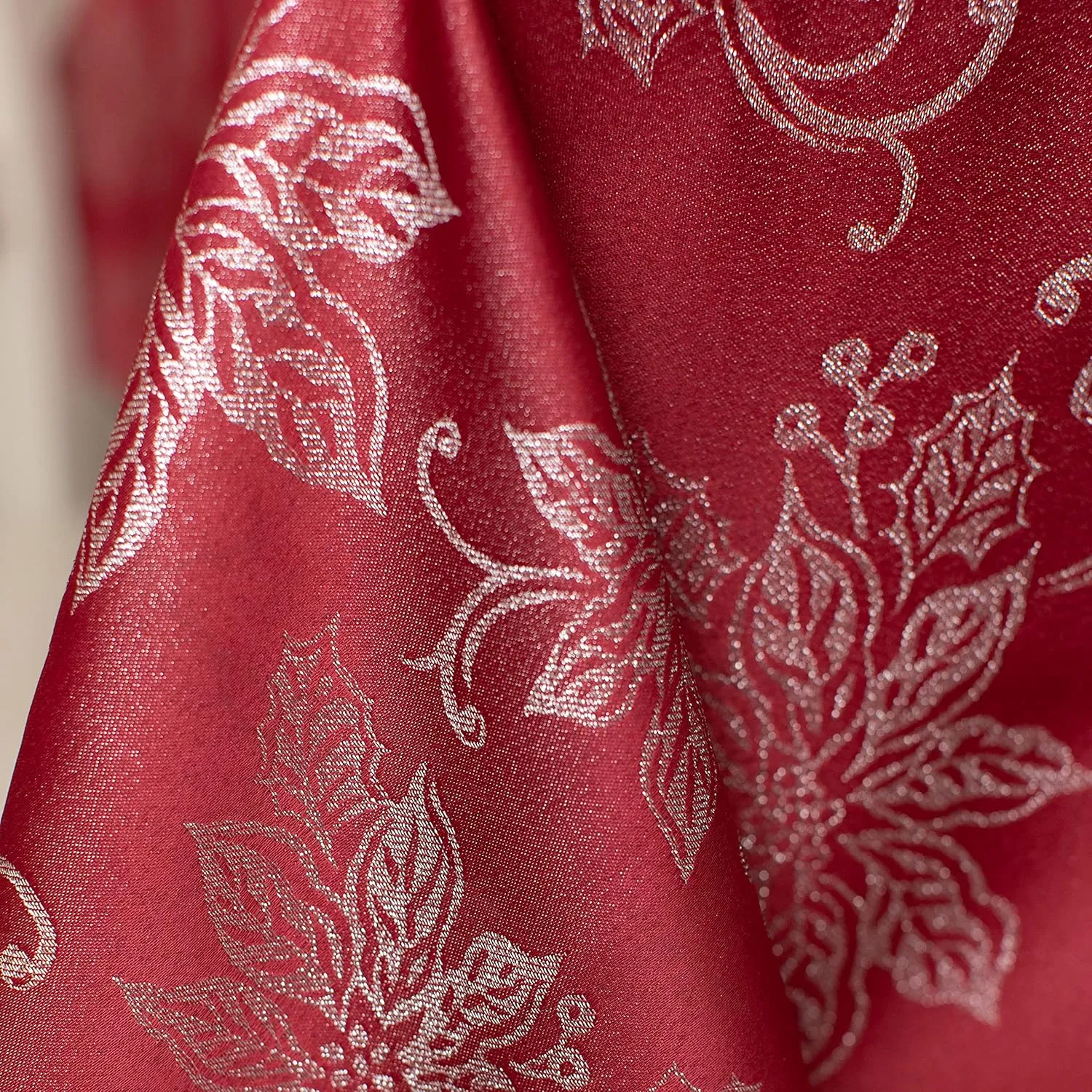 Benson Mills Twinkle Poinsettia Metallic Tablecloth RED/Silver 60 X 84
