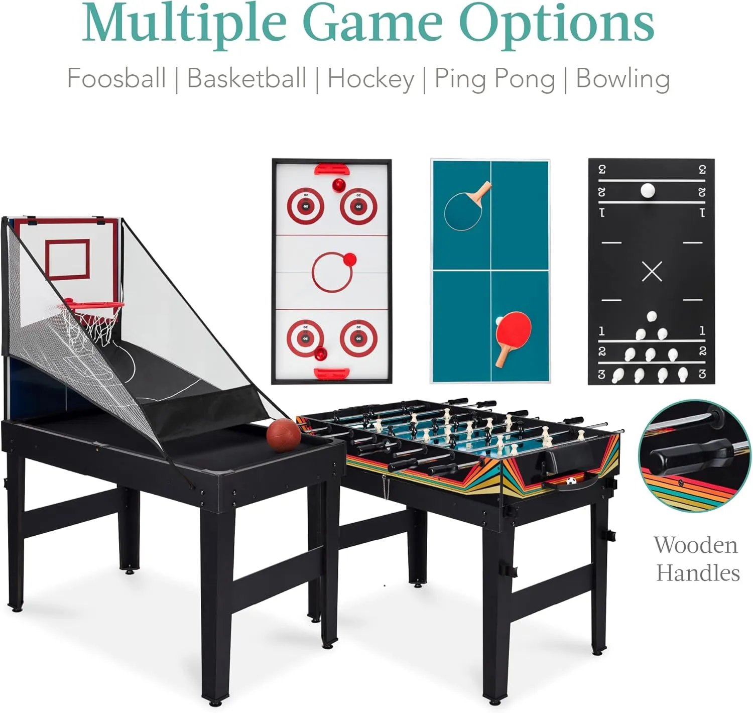 Best Choice Products 13-in-1 Combo Game Table Set for Home, Game Room, Friends & Family w/Ping Pong, Foosball, Basketball, Air Hockey, Archery, Chess, Checkers, Shuffleboard, Bowling