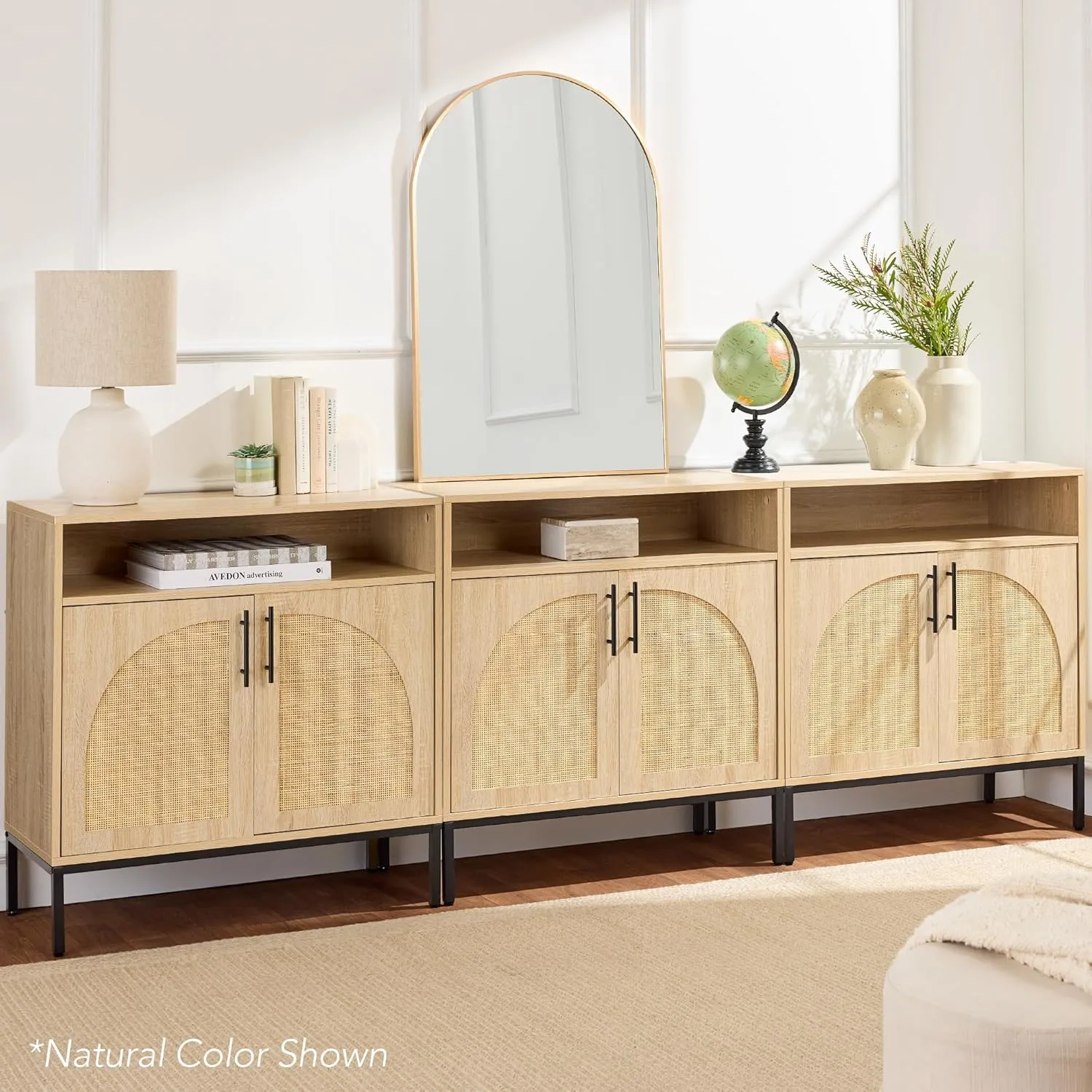 Best Choice Products Rattan Sideboard Buffet Cabinet, Entryway Table, Accent Storage Cabinet, Console Table for Hallway, Living Room, Dining Room - White
