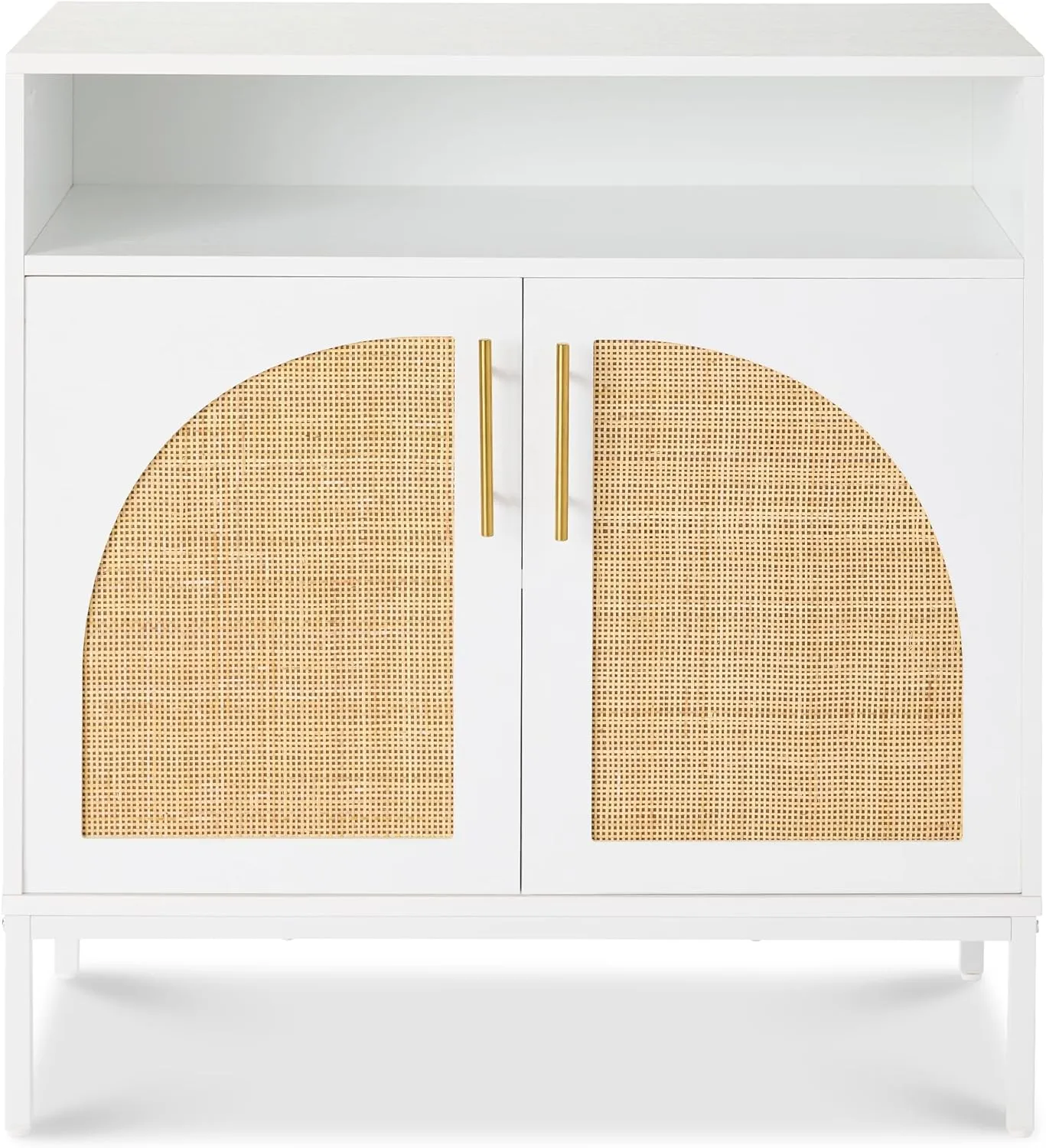 Best Choice Products Rattan Sideboard Buffet Cabinet, Entryway Table, Accent Storage Cabinet, Console Table for Hallway, Living Room, Dining Room - White