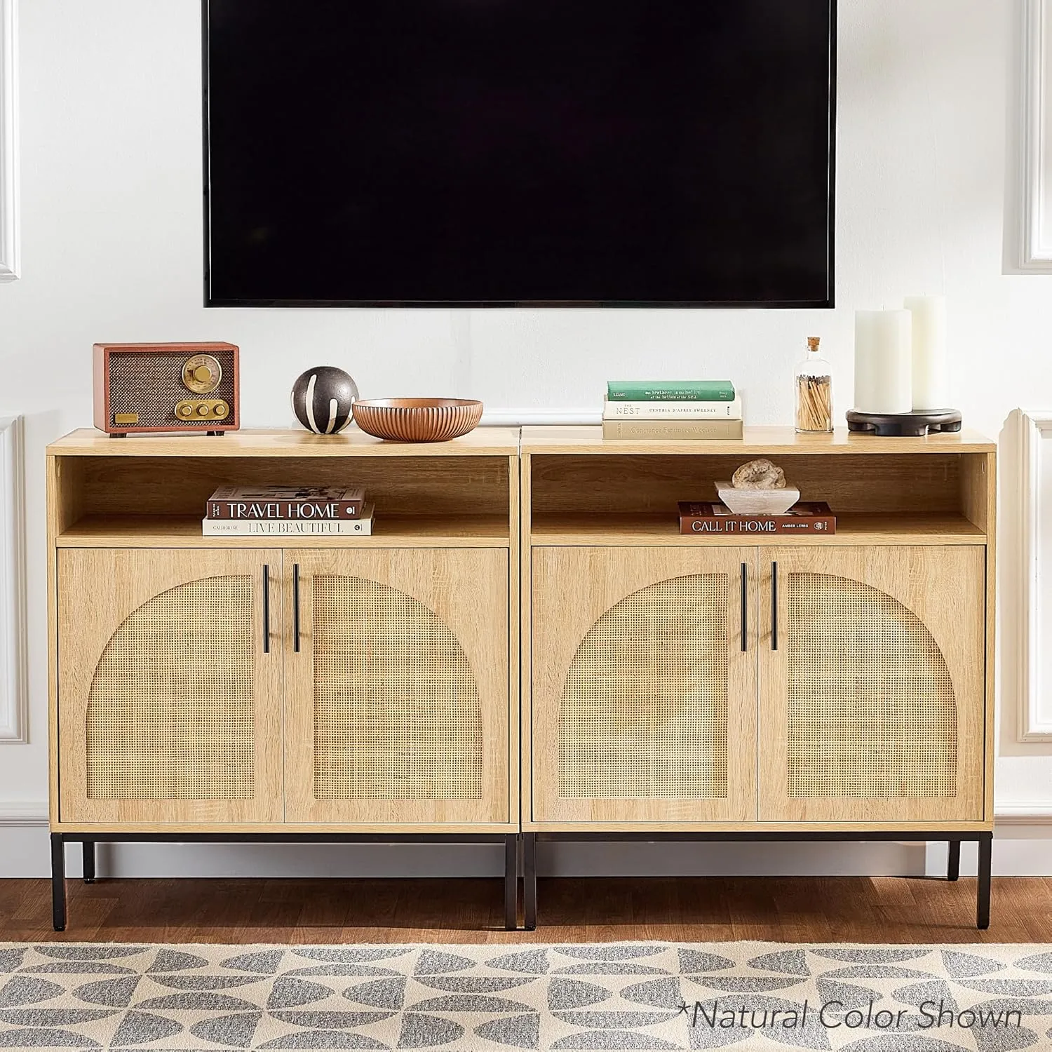 Best Choice Products Rattan Sideboard Buffet Cabinet, Entryway Table, Accent Storage Cabinet, Console Table for Hallway, Living Room, Dining Room - White