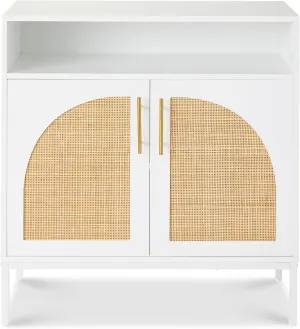 Best Choice Products Rattan Sideboard Buffet Cabinet, Entryway Table, Accent Storage Cabinet, Console Table for Hallway, Living Room, Dining Room - White