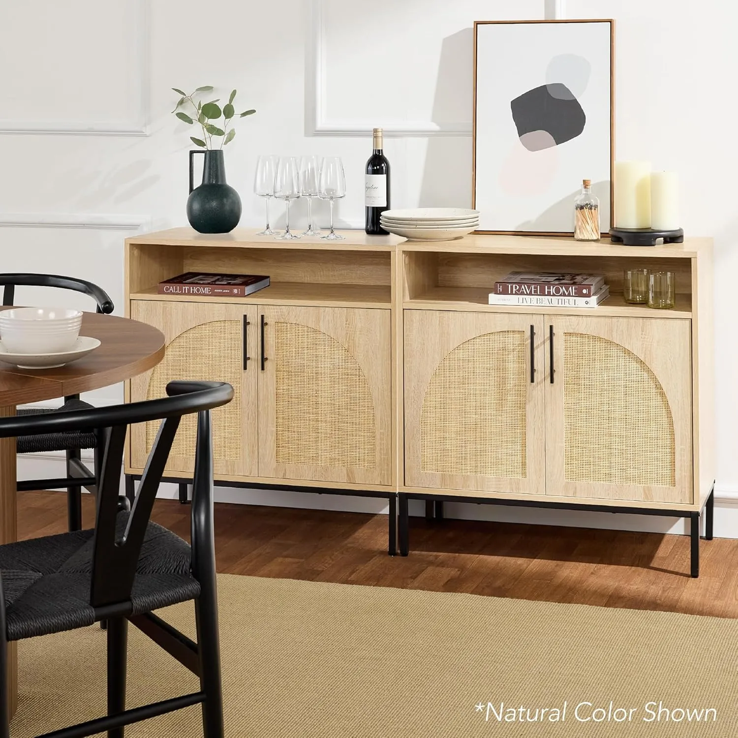 Best Choice Products Rattan Sideboard Buffet Cabinet, Entryway Table, Accent Storage Cabinet, Console Table for Hallway, Living Room, Dining Room - White