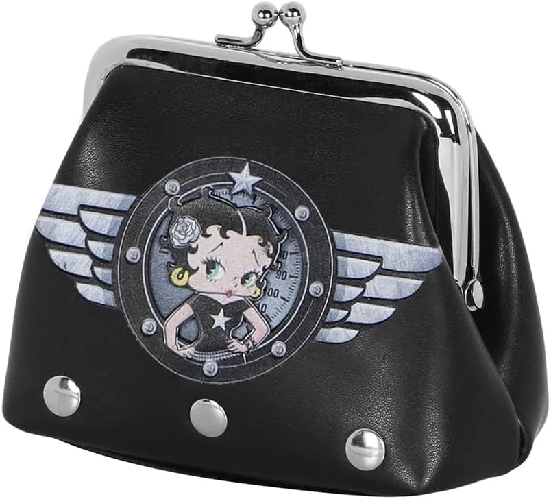 Betty Boop Motor Love-Clip Coin Purse, Black, 10 x 7 cm, Black, One Size, Clip Coin Purse Motor Love