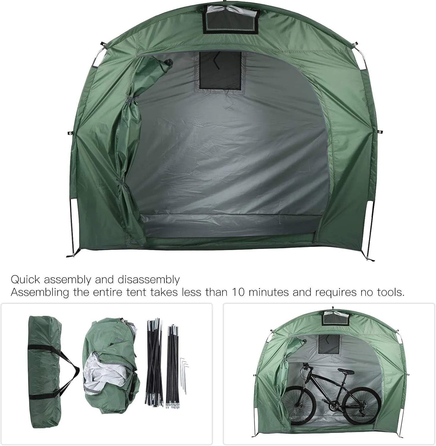 Bike Tent, Waterproof & Uv Resistant Outdoor Bike Cover Storage Tent, Foldable Outdoor Bike Tent, For Camping, Hiking, And Home Use (Green)