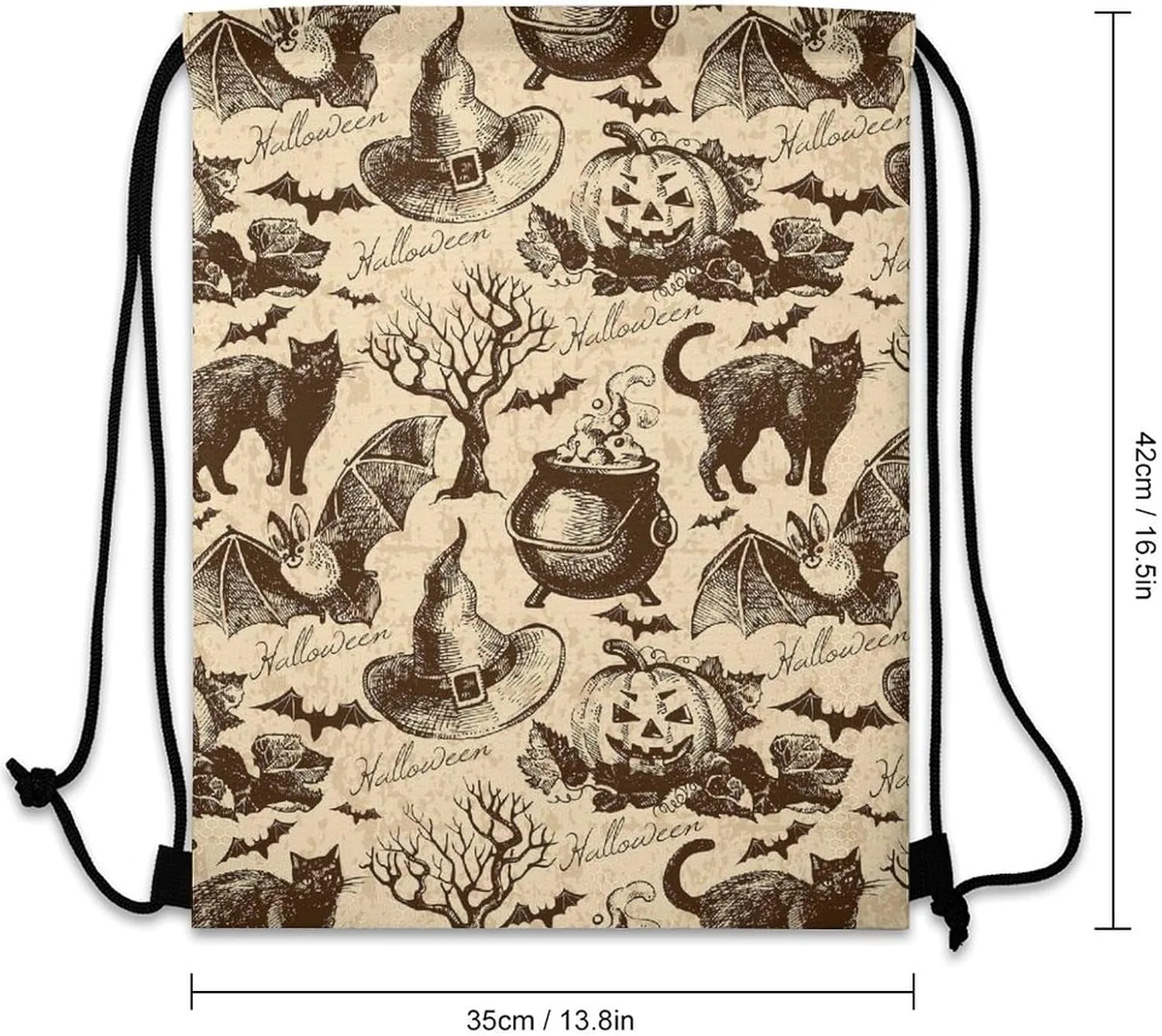 Black Cat Bat Pumpkin Skull Party Large Capacity Portable Drawstring Pocket Unisex