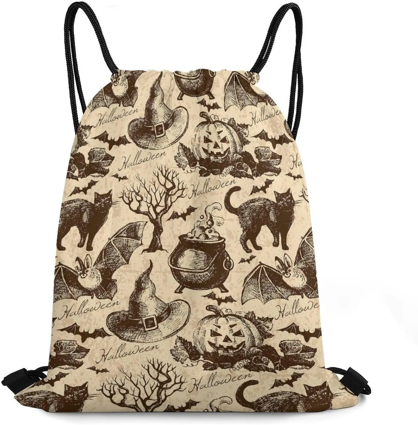 Black Cat Bat Pumpkin Skull Party Large Capacity Portable Drawstring Pocket Unisex
