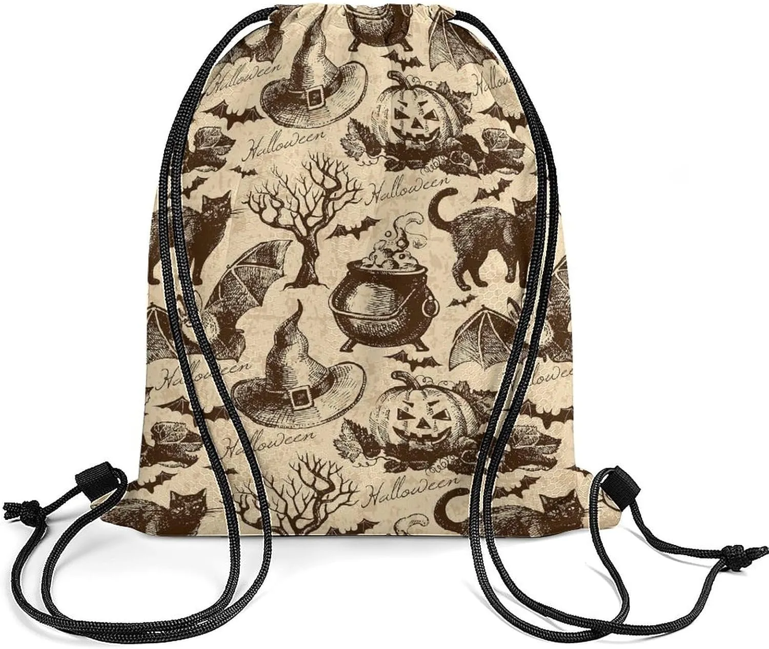 Black Cat Bat Pumpkin Skull Party Large Capacity Portable Drawstring Pocket Unisex