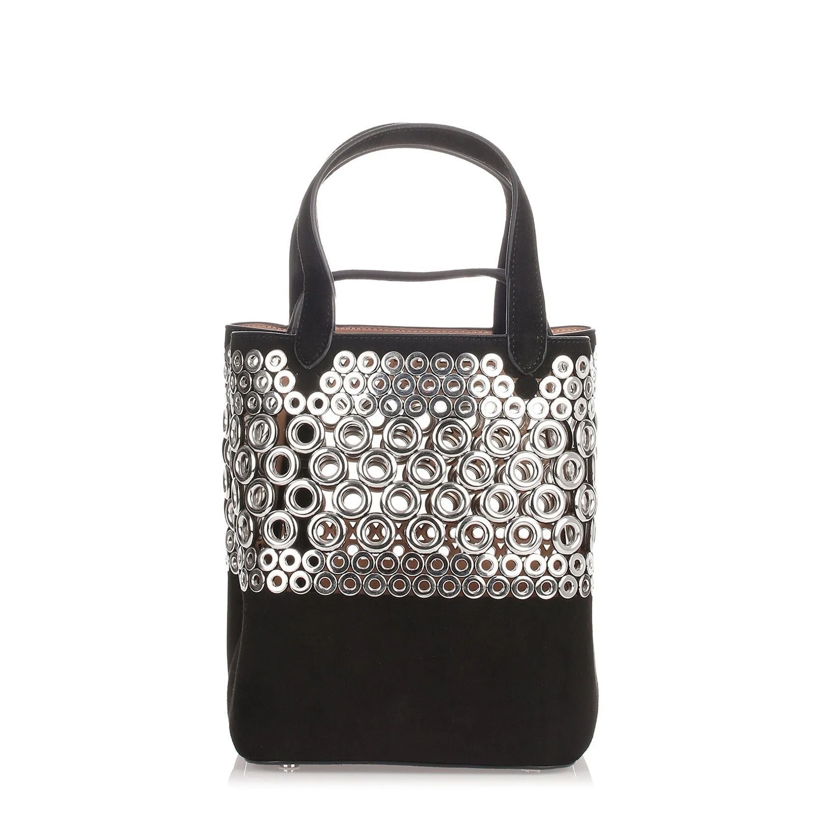 Black eyelet suede bag
