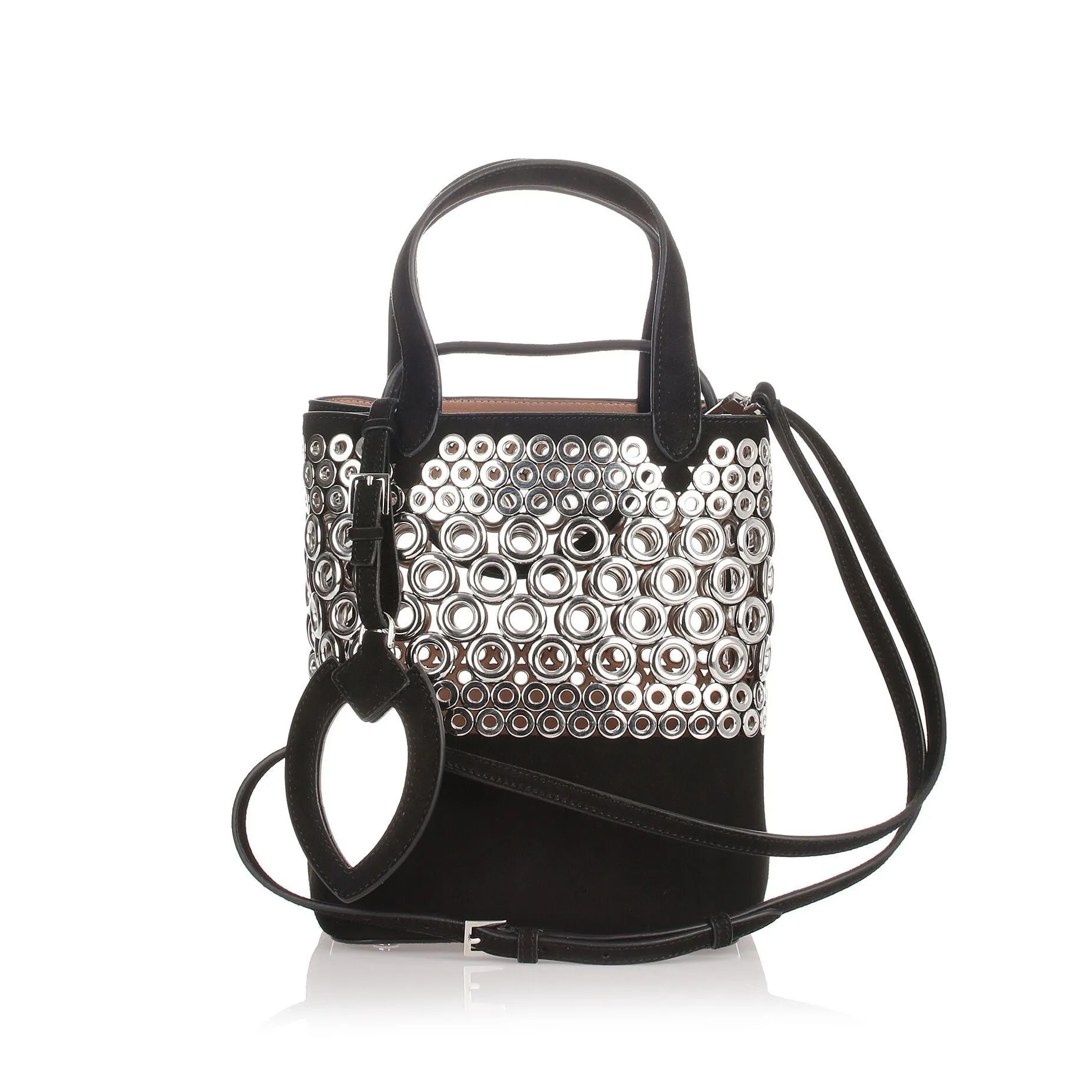 Black eyelet suede bag